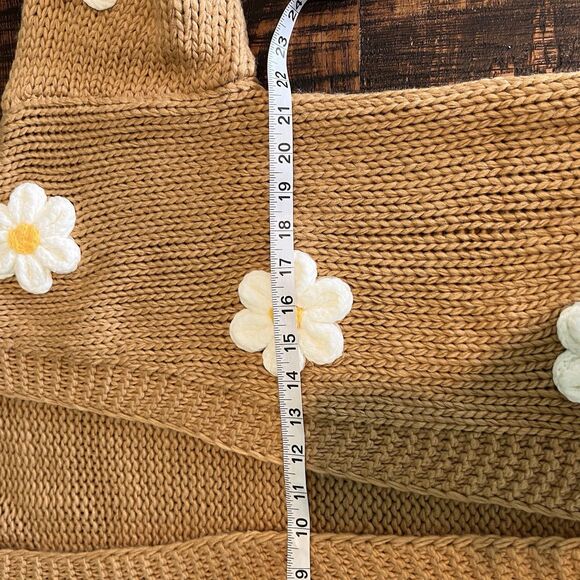 Altar'd State Daisy 3D Knit Cardigan Sweater Womens S Coquette Feminine Tan 210 - Picture 5 of 7